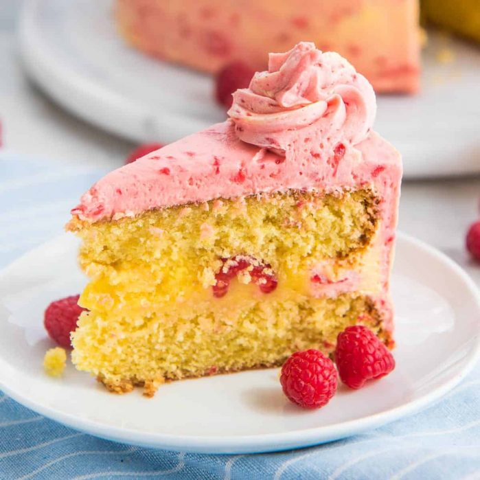 lemon raspberry cake with raspberry buttercream social media image