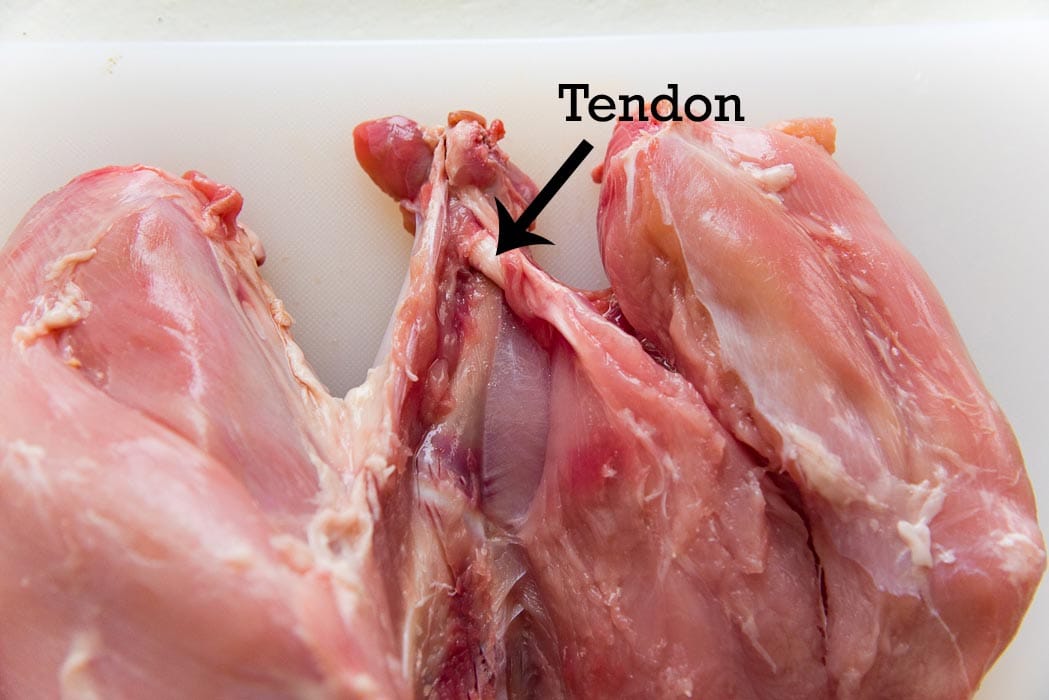 Snip / cut off the tendon to separate the breast meat from the bone easily.