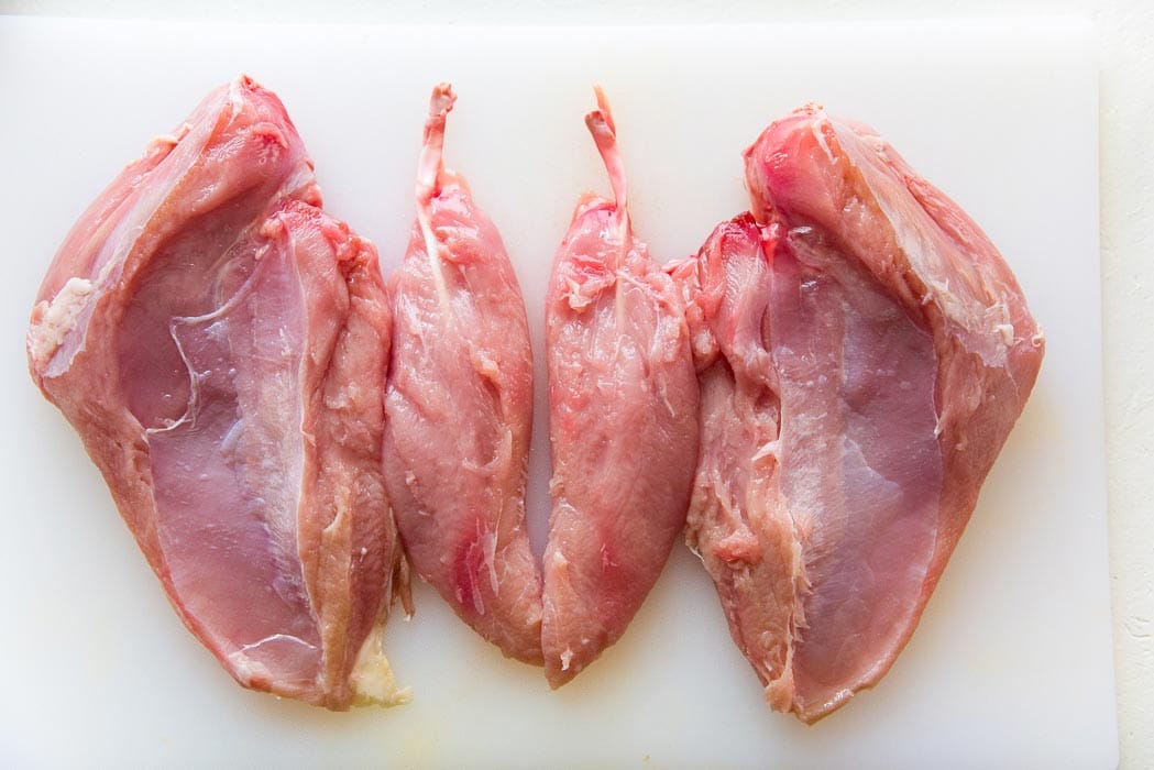 Pull out the tenderloin from the breast meat as well. These tenderloins can be used to make stir fries or added to fried rice or noodles.