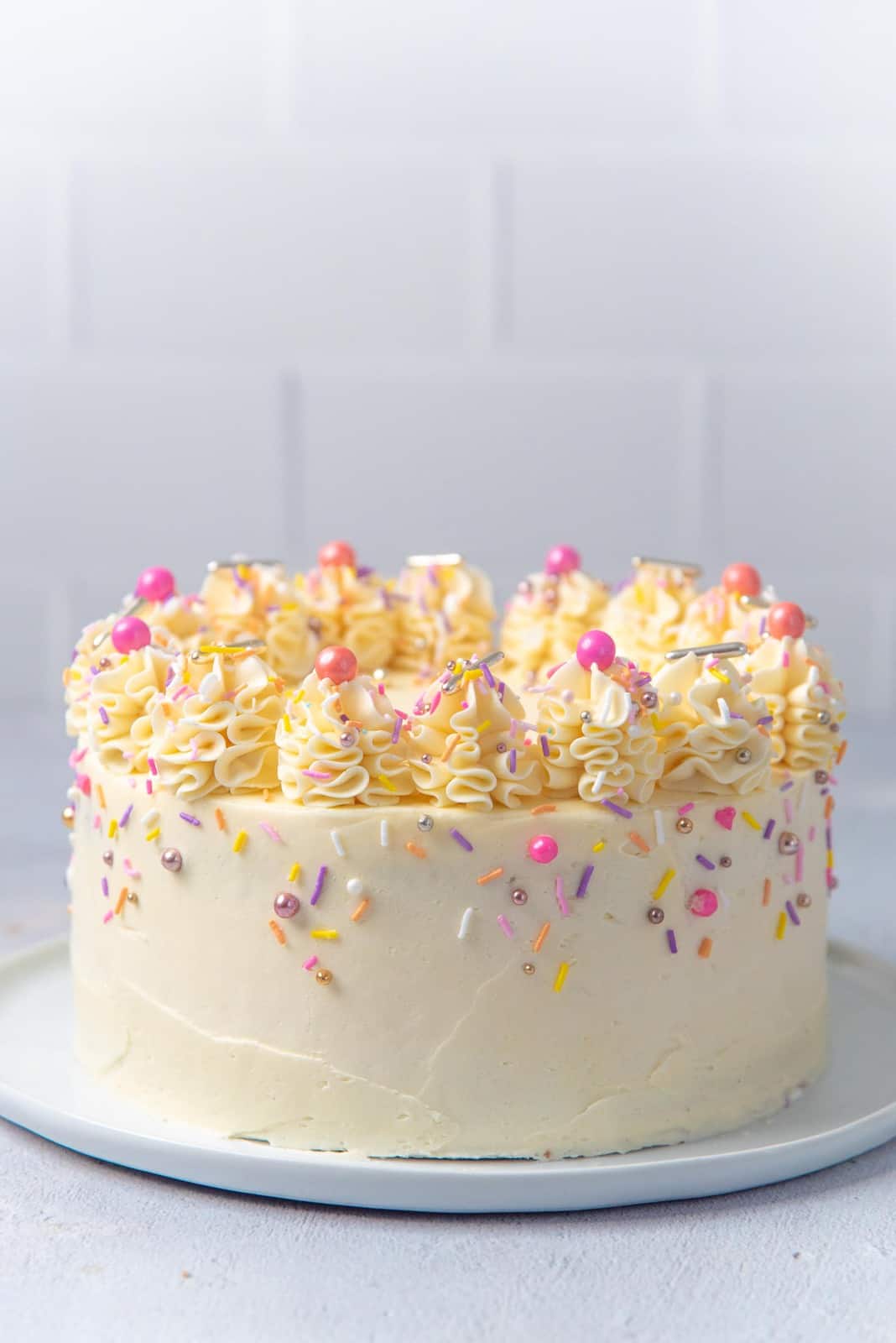 A birthday cake made with the best vanilla cake recipe
